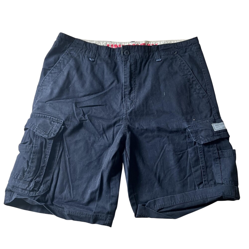 UNIONBAY Shorts Mens 38 Black Cargo Cotton Relaxed Fit Pockets Inseam 12